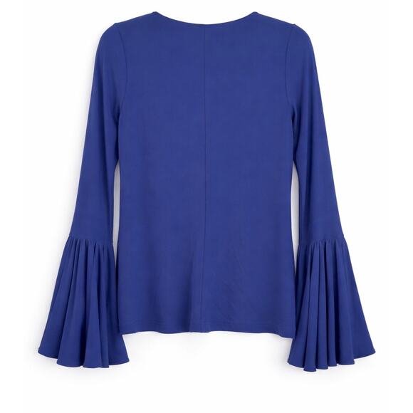 Michael Kors Bell-Sleeve Top True Navy Blue Small Quiet Luxury Minimalist - Picture 3 of 5